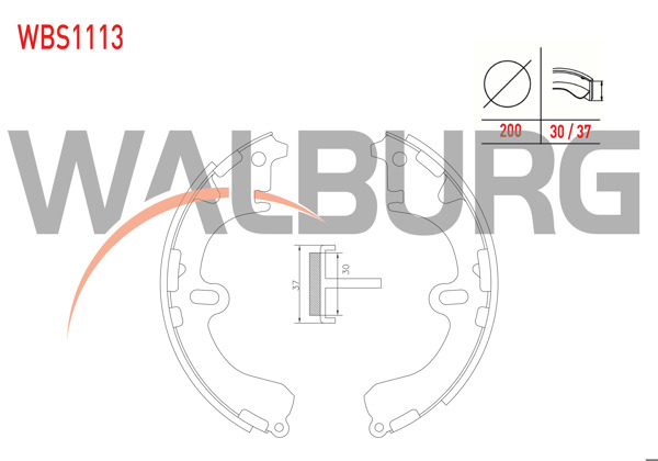 WALBURG WBS1113 | Fren Pabuç Balata Arka 200X30 / 37mm Toyota Corolla (E9) 1.3-1.6-1.8 D 1987-1993 / Corolla (E10) 1.3İ-1.6İ 1992-1997 / Corolla (E11) 1.4İ-1.6İ 1997-2002