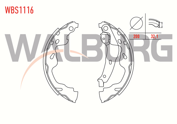 WALBURG WBS1116 | Fren Pabuç Balata Arka Toyota Yaris (_Cp10) 1.0İ-1.3İ-1.4 D4d-1.5 VVTI Levyelı 200X32,1mm 1999-2005 / Swift III 1.3 Ddıs-1.5İ 2005-2010 / C1 1.4 HDI 2005-2015 / 107 1.4 HDI 2005-/ Splash 1.3 CDTI 2008 -