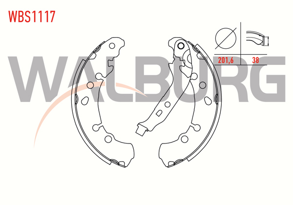 WALBURG WBS1117 | Fren Pabuç Balata Arka Toyota Yaris (P9) 1.3 Vvt-I Levyelı 201,6X38 mm 2006-2010 / Toyota Yaris (P9) 1.4 D4d 2006-2010 / Toyota Yaris (P9) 1.33 VVTI 2006-2010