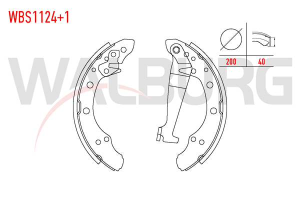 WALBURG WBS1124+1 | Fren Pabuç Balata Arka + 1mm Kalın Volkswagen Golf III 1.6İ Levyelı 200X40 mm 1991-1999 / Golf III 1.9 TD-1991-1999 / Fabia 1.4 TDI-1999-2007 / Fabia II 1.4 TDI-2006-2015 / Favorit Pick Up 1.3 1992-1997