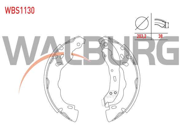 WALBURG WBS1130 | Fren Pabuç Balata Arka Dacia Logan 1.5 DCI Levyelı Soketlı 203,2X38,6mm 2004-2012 / Celysee 1.6 HDI 2012-/ 301 1.6 HDI 2012-/ Clio II 1.5 DCI 1998-2005 / C3 II 1.6 HDI 2009-2016 / C3 II 1.6 HDI 2009-2016