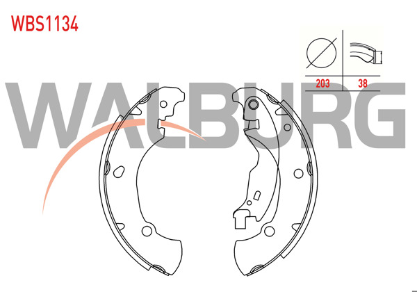 WALBURG WBS1134 | Fren Pabuç Balata Arka 203X38 Fiat Brava 1.6 16V 1995-2002 / Bravo 1.6 16V 1995-2004 / Marea 1.6İ 16V 1996-2007