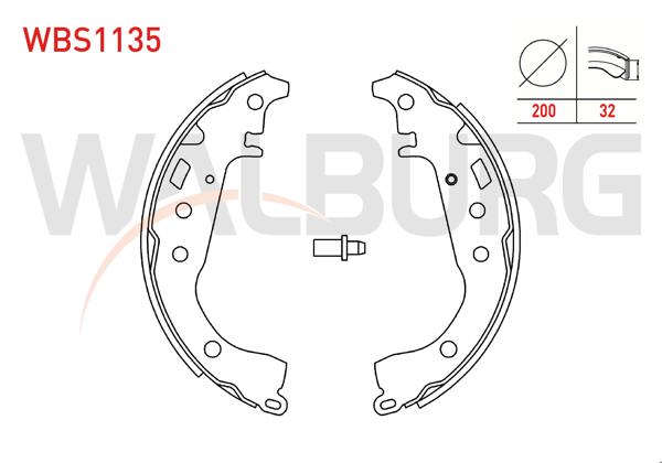 WALBURG WBS1135 | Fren Pabuç Balata Arka 200X32 Toyota Yaris 1.0İ-1.3İ 1999-2005 / Celıca 1.8 1993-2005