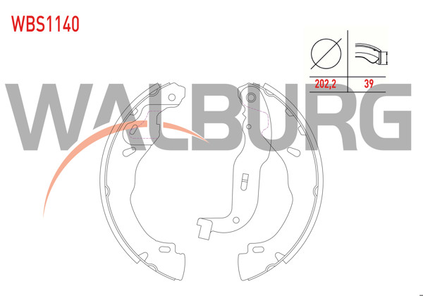 WALBURG WBS1140 | Fren Pabuç Balata Levyelı Arka 202,2X39 Renault Clio V 1.0 Sce-1.0 TCE-1.3 TCE-1.5 Blue DCI 2020 -