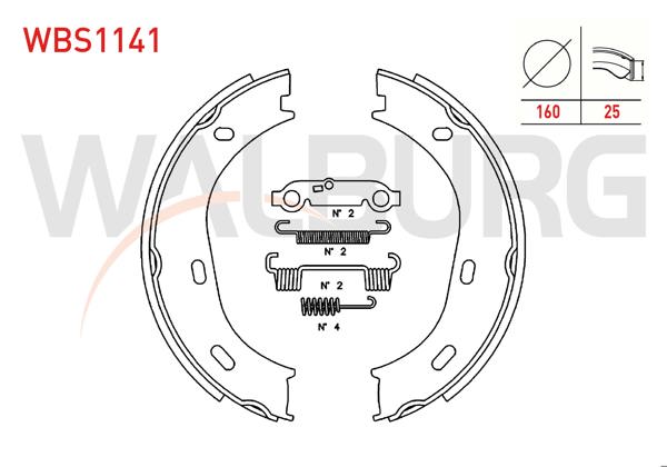 WALBURG WBS1141 | El Fren Balata Arka Aksesuarlı 160X25mm Mercedes (W123) 1977-1985 / S Serisi (W116) 1972-1980 / S Serisi (W126) 1981-1991 / S Serisi (W220) 1998-2005