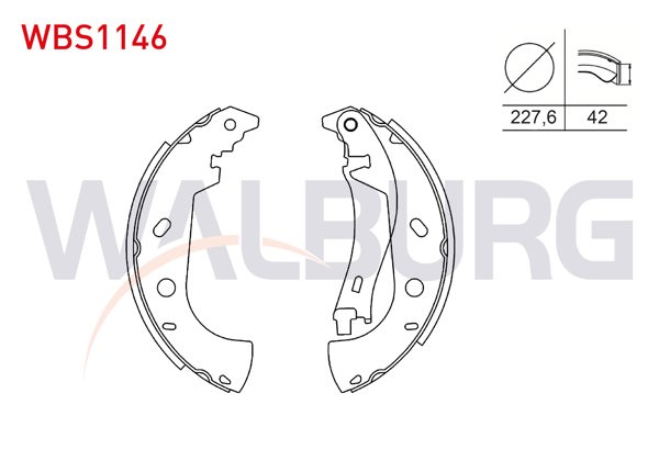 WALBURG WBS1146 | Fren Pabuç Balata Arka Levyelı 227,6X42 Fiat Marea Weekend 1.6 16V-2.0 20V 1999-2007 / Palio Weekend 1.2-1.4-1.6 1996-2005