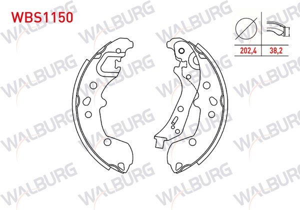 WALBURG WBS1150 | Fren Pabuç Balata Arka Levyelı 202,4X38,2mm Volkswagen Polo (Aw1) 2018-/ Seat Ibiza V (Kj1) 2017 -