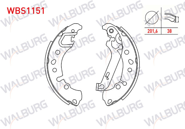 WALBURG WBS1151 | Fren Pabuç Balata Arka Levyelı 201,6X38mm Ford Fiesta VII 1.0 2017 -