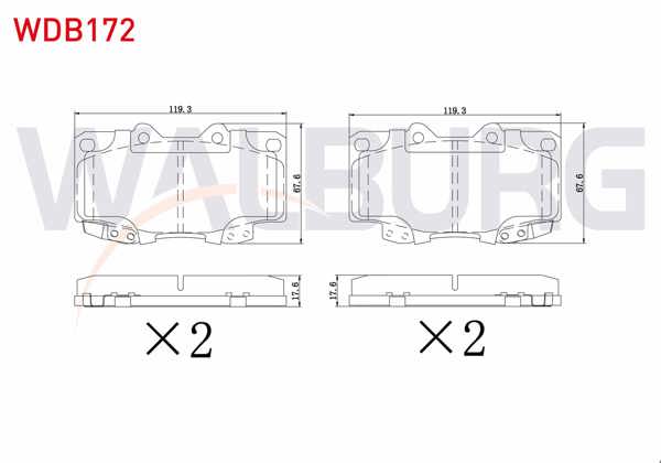 WALBURG WDB172 | Fren Balata Ön Toyota Hı-Lux Pick Up 2.5 D 2005-2011 / Hı-Lux Pick Up 2.5 D-4D 2005-2011 / Hı-Lux Pick Up 3.0 D-4D 2005-2011