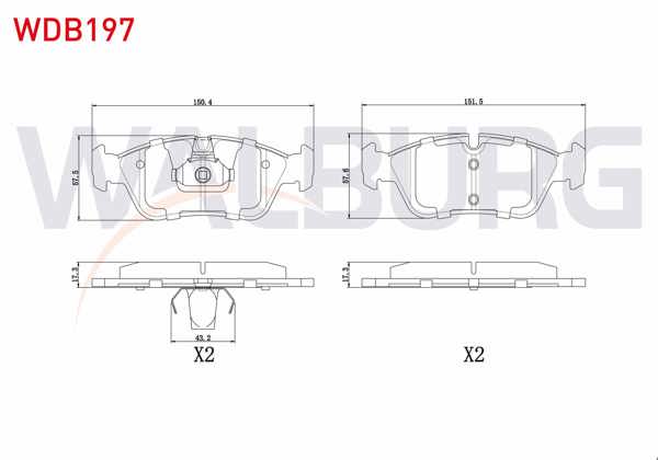WALBURG WDB197 | Fren Balata Ön BMW 3 Serisi (E36) 318 İ 1990-1998 / (E36) 320 İ 1990-1998 / 3 Serisi (E46) 316 İ 1998-2005 / (E46) 318 İ 1998-2005 / (E46) 320 D 1998-2005 / (E46) 325 İ 1998-2005 / (E46) 330 Cd 1998-2005
