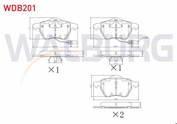 WALBURG WDB201 | Fren Balata Ön Fişli VW Passat 1.6 1996-2000 / 1.9 TDI 1996-2000 / Passat 1.9 TDI 2000-2005 / A4 1.9 TDI 1994-2001 / A4 1.9 TDI 2004-2008 / A4 (8Ec,B7) 2.0 2004-2008 / A6 1.9 TDI 1997-2004