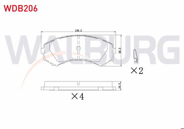 WALBURG WDB206 | Fren Balata Ön Mitsubishi (V7w,V6w) 3.2 Dı-D 2000-2007 / Pajero III 2.5 TDI 2000-2007 / Pajero III 3.5 GDI 2000-2007 / Mazda E 2200 (Sr2) 2.2 D 1984-2004
