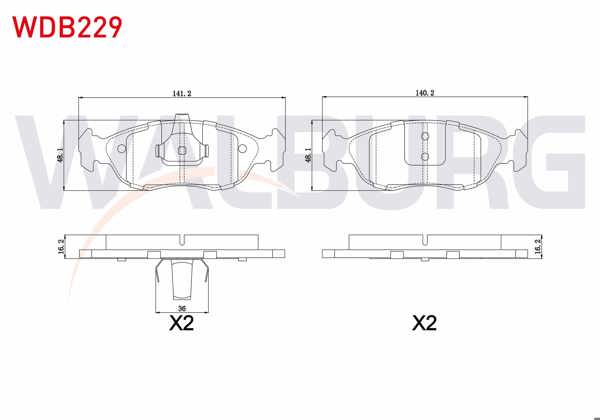 WALBURG WDB229 | Fren Balata Ön Peugeot 106 II 1.4İ 1996-2002 / 106 II 1.6İ 1996-2002 / Xsara (N1) 1.6 1997-2005 / Saxo 1.4 1996-2004 / 306 1.6İ 1993-2002 / 306 1.8İ 1993-2002