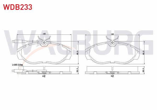 WALBURG WDB233 | Fren Balata Ön Fişli Fiat Ducato 2.5 D 1994-2002 / Ducato 2.0 JTD 1994-2002 / Ducato 2.8 JTD 1994-2002 / Boxer I 2.5 D 1994-2002 / Jumper I 2.8 TDI 1994-2002 / Jumper I 2.5 D 1994-2002