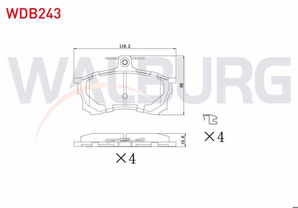 WALBURG WDB243 | Fren Balata Ön Mitsubishi Carisma (Da) 1.6 1995-2006 / Carisma (Da) 1.9 TD 1995-2006