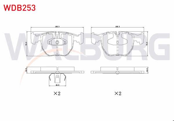 WALBURG WDB253 | Fren Balata Ön BMW X5 (E53) 3.0 D 2000-2007 / (E53) 3.5 Xd 2000-2007 / X5 (E53) 4.4 2000-2007 / (E53) 4.6 İs 2000-2007 / 5 Serisi (E39) 525 İ 1995-2003 / (E39) 530 D 1995-2003 / (E39) 518 İ 1995-2003