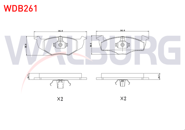 WALBURG WDB261 | Fren Balata Ön VW Polo (6N1) 1.4 1994-1999 / Polo 1.6İ 1994-1999 / Lupo 1.4 1998-2005 / Polo Classic 1.4 1995-2001 / 1.6 1995-2001 / Polo (6N1) 1.4İ 16V 1994-1999 / Polo (6N1) 1.4 TDI 1994-1999