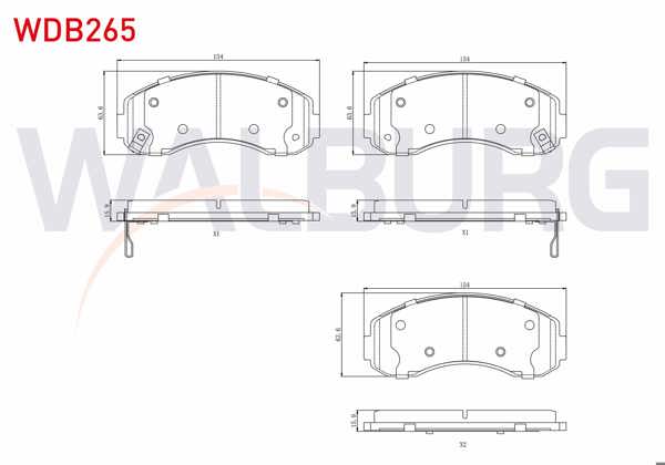 WALBURG WDB265 | Fren Balata Ön Ikazlı Kia K2500 2.5 D 2003-/ Bongo K2500 2.4 D 2003-/ Bongo K2500 2.5 Tcı 2003 -