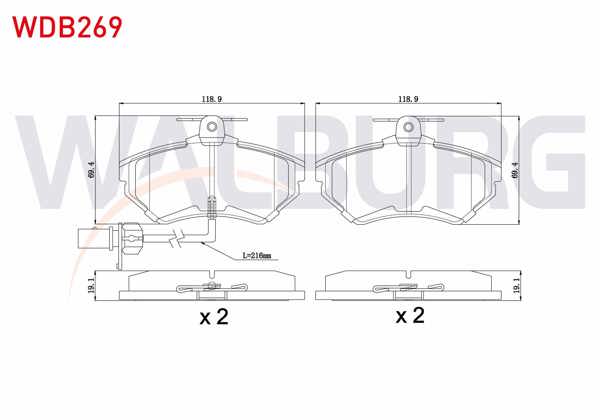 WALBURG WDB269 | Fren Balata Ön Fişli VW Passat 1.6 1996-2000 / Passat 1.9 TDI 1996-2000 / Passat 1.8 T 1996-2000 / Audi A4 1.8 T 2004-2008 / A4 1.9 TDI 2004-2008 / A4 2.0 TFSI 2004-2008 / A4 2.0 TDI 2004-2008