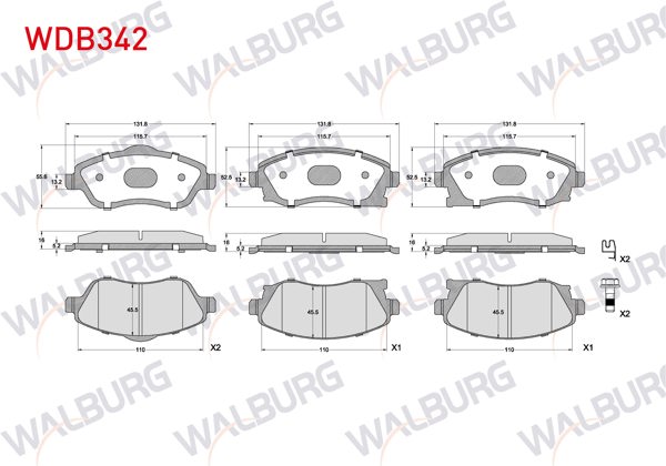 WALBURG WDB342 | Fren Balata Ön Opel Corsa C 1.3 CDTI 2000-2006 / Corsa C 1.0 2000-2006 / Corsa C 1.2 2000-2006 / Corsa C 1.4 2000-2006 / Corsa C 1.7 CDTI 2000-2006