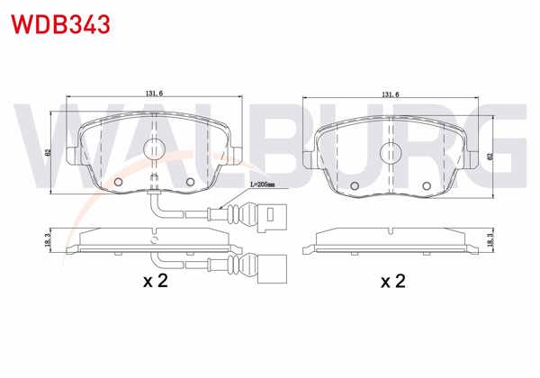 WALBURG WDB343 | Fren Balata Ön Fişli VW Polo 1.4İ 16V 2001-2012 / 1.4 TDI 2001-2012 / 1.9 TDI 2001-2012 / 1.6İ 16V 2001-2012 / Skoda Fabia (6Y2) 1.4İ 1999-2007 / Fabia II 1.4 2006-2015 / Roomster (5J) 1.4 TDI 2006 -