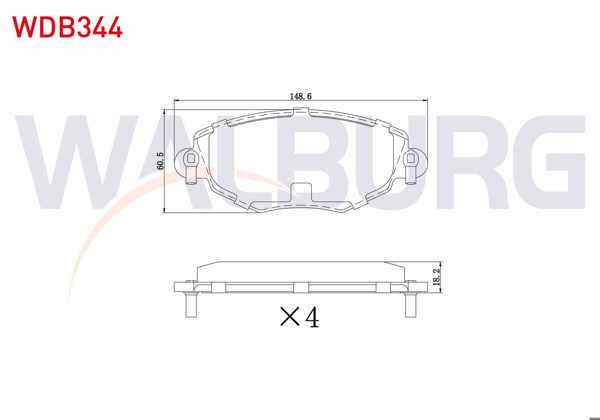 WALBURG WDB344 | Fren Balata Ön Ford Mondeo III 1.6İ 16V 2000-2007 / Mondeo III 2.0 TDCI 2000-2007 / Mondeo III 2.0İ 16V 2000-2007 / X-Type 2.0İ 2001-2009 / X-Type 2.0 D 2006-2009 / X-Type 2.5İ 2001-2009