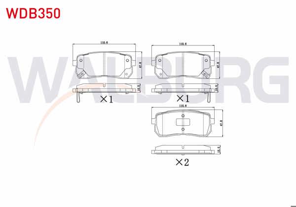 WALBURG WDB350 | Fren Balata Arka Ikazlı Hyundai H1 Starex 2.5 CRDI 170 Hp 2008-/ Kia Carnıval III 2.9 CRDI 2006-/ Hyundai Ix55 3.0 CRDI 2010 -
