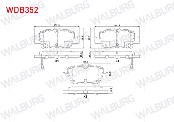 WALBURG WDB352 | Fren Balata Arka Ikazlı Toyota Corolla 1.4 D 2007-2012 / Corolla 1.4 D-4D 2007-2012 / Corolla 1.33 2007-2012 / Corolla 1.4 Vvt-I 2007-2012 / Auris 1.4 D-4D 2007-2012 / Auris 1.33 Dual-Vvt-I 2007-2012