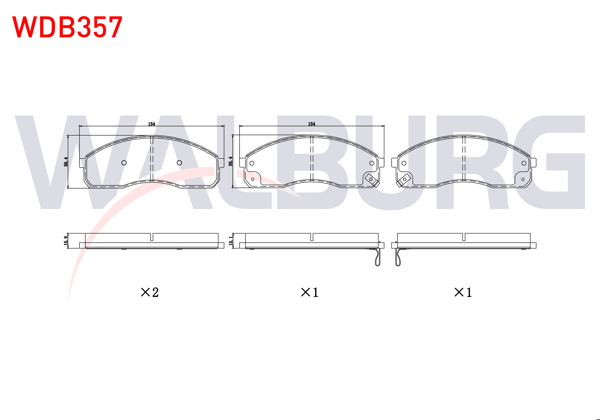 WALBURG WDB357 | Fren Balata Ikazlı On Hyundai H100 2.5 D 1993-2004 / Kia Pregıo (Tb) 2.7 D 1997-2002 / Kia Carnıval II 2.5 V6 2001-2006
