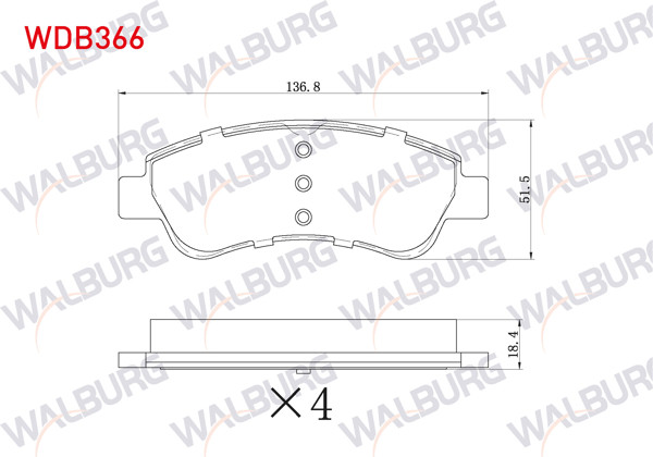 WALBURG WDB366 | Fren Balata Ön Partner 96-08 / 301 1.6 HDI 12-/ 307 1.4 HDI 00-07 / 206 00-/ 207 05-/ 208 12-/ 2008 I 13-/ Berlingo 1.6 HDI 96-08 / C-Elysee 1.6 HDI 12-/ C4 1.6 HDI 04-09 / C3 II 1.4 HDI 09-16 / Corsa F 1.2 1.5 19 -