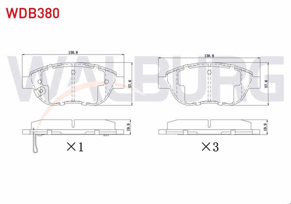 WALBURG WDB380 | Fren Balata Ön Ikazlı Opel Corsa D 1.3 CDTI 90 Hp 2006-2014 / Corsa D 1.4 90 Hp 2006-2014 / Fiat 500L 1.3 Mjt 2012-/ 500L 1.4 2012-/ Geely Emgrand Ec7 1.5 2010-2014