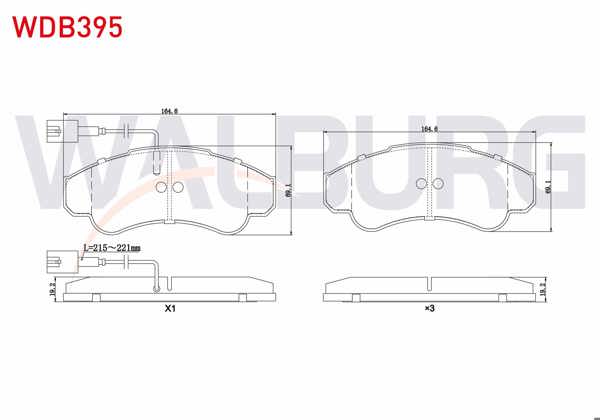 WALBURG WDB395 | Fren Balata Ön Fişli Fiat Ducato (244) 2.3 JTD 2002-2006 / Ducato (244) 2.8 JTD 2002-2006 / Citroen Jumper II 2.8 HDI 2002-2006 / Peugeot Boxer II 2.0 HDI 2002-2006 / Boxer II 2.8 HDI 2002-2006