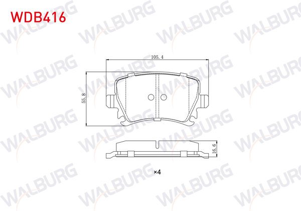 WALBURG WDB416 | Fren Balata Arka Golf V 1.4 TSI 2003-2009 / Caddy III 2.0 Sdı 2004-2015 / Jetta III 1.6 FSI 2005-2010 / Tiguan 1.4 TSI 2016-/ Passat 1.4 TSI 2005-2008 / A3 1.6 2003-2012 / Leon 1.4 TSI 2005-2012