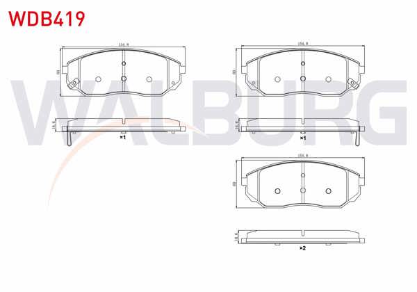 WALBURG WDB419 | Fren Balata Ön Ikazlı Kia Sorento I (Jc) 2.4İ 2002-2009 / Kia Sorento I (Jc) 2.5 CRDI 2002-2009