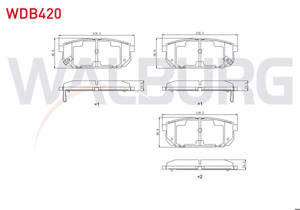 WALBURG WDB420 | Fren Balata Arka Ikazlı Kia Sorento I (Jc) 2.4İ 2002-2009 / Kia Sorento I (Jc) 2.5 CRDI 2002-2009