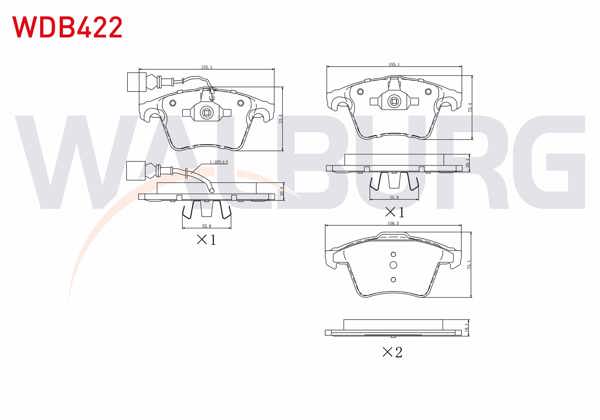 WALBURG WDB422 | Fren Balata Ön Fişli Volkswagen Transporter V 1.9 TDI 2003-2011 / Transporter V 2.5 TDI 2003-2011 / Transporter VI 2.0 TDI 2009-/ Transporter VI 2.0 TDI Bıtdı 2009 -