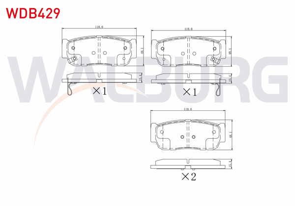 WALBURG WDB429 | Fren Balata Arka Ikazlı Hyundai Santa Fe (Cm) 2.2 CRDI 2006-2012 / Santa Fe (Cm) 2.7İ V6 2006-2012 / Ssangyong Kyron 2.0 Xdı 4Wd 2005-2011 / Rodıus I 2.7 Xdı 4Wd 2005-2013