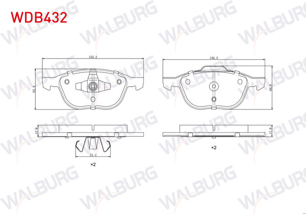 WALBURG WDB432 | Fren Balata Ön Ford Focus II 1.6İ 2004-2011 / Focus II 1.6 TDCI 2004-2011 / C-Max I 1.6 TDCI 2007-2011 / Focus III 1.6 TDCI 2011-2015 / Kuga I 1.6 2008-2013 / Mazda 3 1.4İ 2003-2009 / S40 II 1.6İ 2004-2012