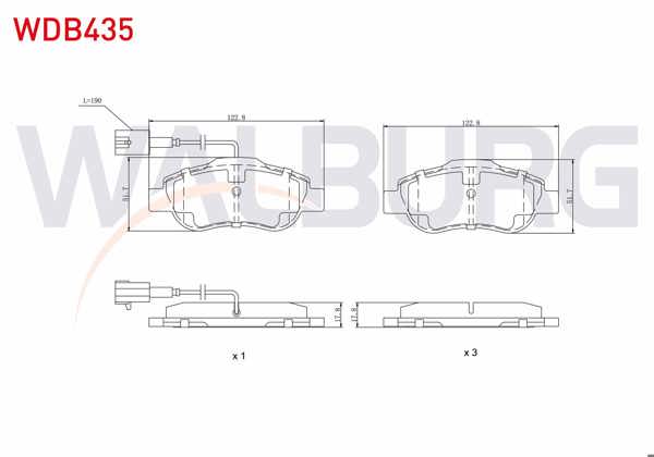 WALBURG WDB435 | Fren Balata Ön Fişli Fiat Fiorino 1.3 Mjt 2007-/ Linea 1.3 Mjt 2007-/ Linea 1.4 2007-/ Doblo 1.3 Mjt 2001-2010 / G.Punto 1.3 Mjt 2005-2012 / Citroen Nemo 1.4 HDI 2007-/ Ford Ka 1.2İ 2008 -