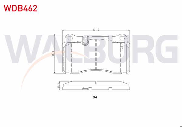 WALBURG WDB462 | Fren Balata Ön Volkswagen Touareg 3.0 V6 TDI 2002-2010 / Touareg 3.6 V6 FSI 2002-2010 / Touareg 3.2İ V6 2002-2010 / Touareg 4.2 V8 2002-2010 / Touareg 5.0 V10 TDI 2002-2010