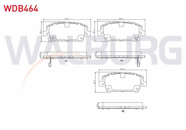 WALBURG WDB464 | Fren Balata Ön Ikazlı Honda Civic VIII 1.4 2005-2012 / Civic VIII 1.8 2005-2012 / Civic VII 1.8 I-Vtec 2000-2006 / Civic VII 2.0 I-Vtec 2000-2006