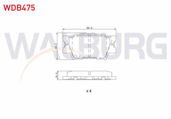 WALBURG WDB475 | Fren Balata Arka Toyota Rav4 III (Aca3_, Ace_, Ala3_, Gsa3_, Zsa3_) 2.0 Vvt-I 2005-2012 / Rav4 III 2.2 D 2005-2012 / Rav4 III 2.2 D-4D 2005-2012 / Rav4 III 2.0 Vvt-I 2005-2012