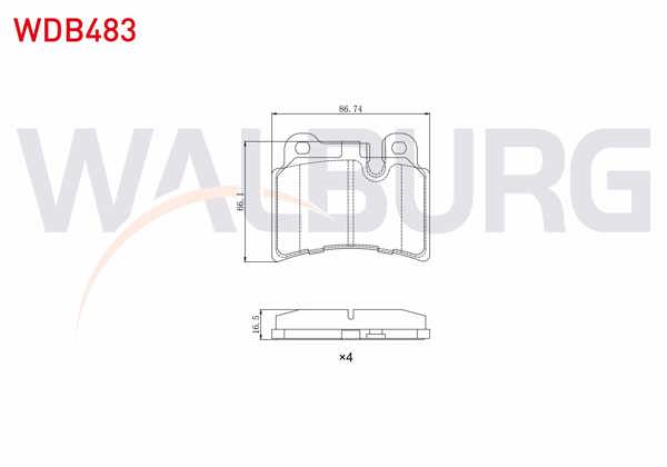 WALBURG WDB483 | Fren Balata Arka Volkswagen Touareg (7La,7L6,7L7) 3.0 V6 TDI 2002-2010 / Touareg 3.2İ V6 2002-2010 / Touareg 5.0 V10 TDI 2002-2010