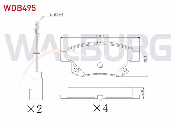 WALBURG WDB495 | Fren Balata Arka Fişli Ford Transit (V347) 2.2 TDCI-2.4 TDCI-3.2 TDCI 2006-2014 / Transit (V348) 2.2 TDCI 2006-2014