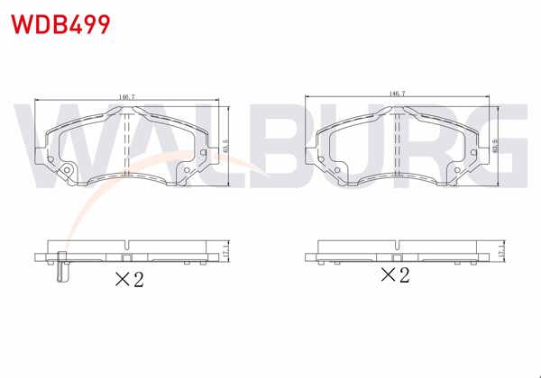 WALBURG WDB499 | Fren Balata Ön Ikazlı Fiat Freemont (Jf) 2.0 Mjt 170 Hp 2011-/ Jeep Wrangler III (Jk) 3.8İ V6 2007-/ Chrysler G.Voyager 3.3İ 2008-/ Dodge Nitro 2.8 Crd 4X4 2007 -