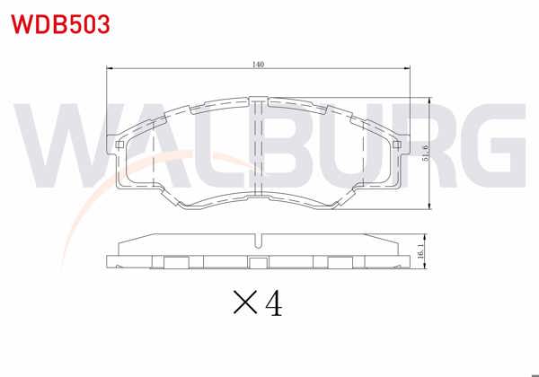 WALBURG WDB503 | Fren Balata Ön Toyota Hı-Lux Pick Up 2.5 D 2005-2011 / Hı-Lux Pick Up 2.5 D-4D 2005-2011 / Hı-Lux Pick Up 3.0 D-4D 2005-2011