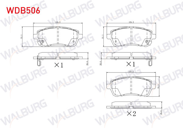 WALBURG WDB506 | Fren Balata Ön Ford Fiesta VI 2008-2017 / Daihatsu Materıa 2006-/ Sirion 2005-/ Mazda 2 1.5İ 2007-2015 / Suzuki Baleno 2016-/ Swift IV-V 2010 -