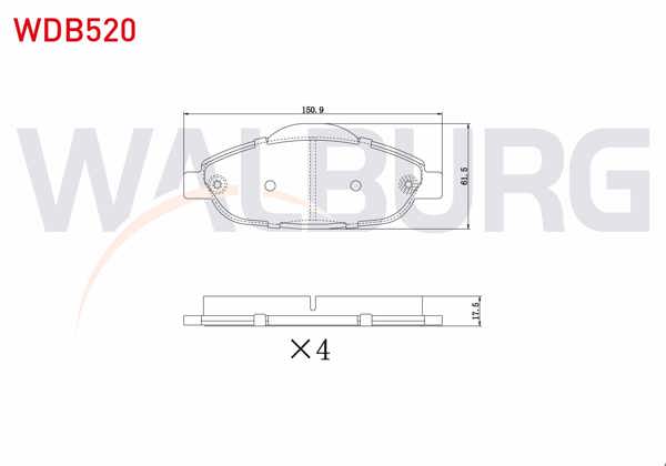 WALBURG WDB520 | Fren Balata Ön Peugeot 308 (4A,4C) 1.6 HDI-1.6 VTI-1.6 Thp 2007-2013 / 3008 1.6 HDI-1.6 2009-/ 5008 1.6 HDI 110 Hp 2009 -