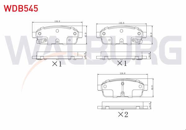 WALBURG WDB545 | Fren Balata Arka Ikazlı Opel Astra J 1.6İ 16 Jant 2009-2016 / 1.3 CDTI 16 2009-2016 / Mokka 1.6 2012-/ Zafira C 1.6 2011-/ Chevrolet Cruze 1.6 2011-2014 / Trax 1.6 2012-2014
