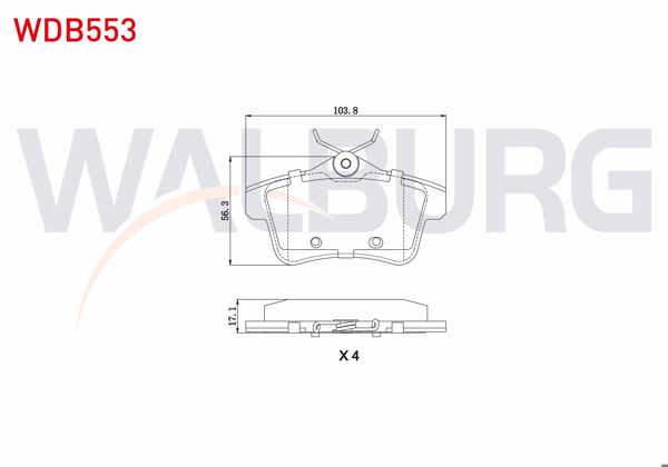 WALBURG WDB553 | Fren Balata Arka Peugeot 3008 1.6 VTI 2009-/ 3008 1.6 HDI 2009-/ 5008 1.6 HDI 2009-/ Citroen Ds4 1.6 E-HDI 2011-/ Ds5 1.6 E-HDI 2011-/ C4 (B7) 1.6 2009-/ Ds4 1.6 Thp 2011 -